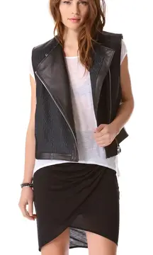 women’s peak jacquard cropped leather moto biker vest size P