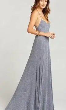 Show Me Your Mumu  Godshaw Goddess Gown in Dancing Queen Shine Smoke Grey L NWT