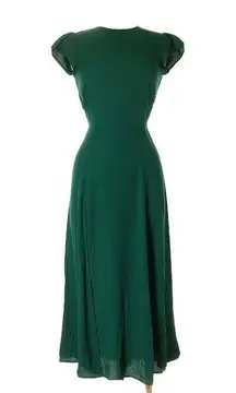 Reformation NWT  Gavin in Emerald Green Cutout Back Side Slit Crepe Midi Dress 24