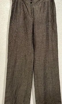 Hobbs Brown Pin Striped Brown 100% Linen Wide Leg Trouser Pants