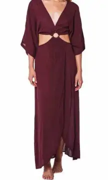 New Plunge V-Neck Draped Skirt Cover-Up Swim Beach Pool Vacation Maxi Dress