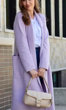 SØSKEN Heidi Long Sleeve Brushed Knit Collared Duster Cardigan Jacket Lavender-2