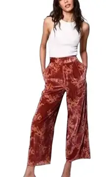 Hutch Women's Velvet Floral Flowy Wide Leg Romantic Boho Chic Wide Leg Pants  XS