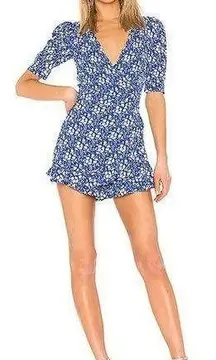 For Love & Lemons Zamira Floral Romper Cobalt Blue