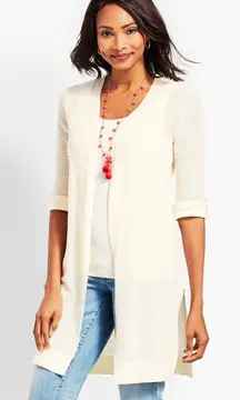 Women's Talbots Textured Linen Roll-Tab Long Duster 100% Linen size S Bohemian