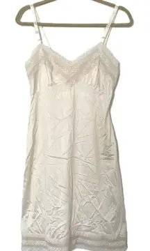 Vtg Made Nylon Full Slip Lingerie Dress Ivory Lace Sissy Retro Nightie No Sz Tag
