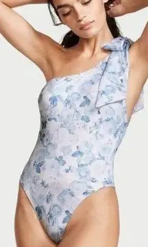 Victoria's Secret Swim Bow One Shoulder 1-Piece Swimsuit Blue Floral Size S