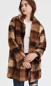 Oversized Faux Sherpa Plaid Coat