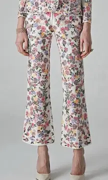 La Fuori‎ Elenore Garden Floral Flare Pants Sz S Embroidered 100% Silk Anthro