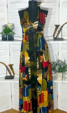 Vintage Robbie Bee Y2K boho maxi dress Avant Garde abstract art multicolor sz L