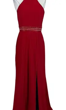 Red Backless Evening Gown Size 10 Nightway Cut Out Thigh Slit Long Formal Dress