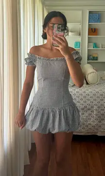 Edikted Dress Mini Blue gingham with bubble hem