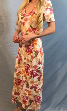 NWT multicolor floral, v-neck, side slit, a-line maxi dress