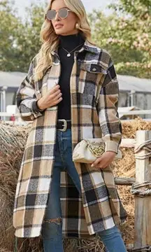 Brown Multicolored Plaid Shacket Size Medium