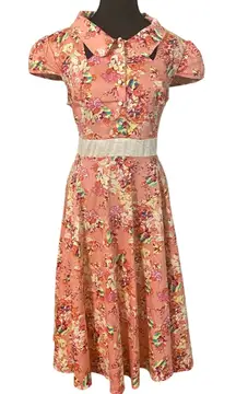 Hearts & Roses London Pink Floral Retro Dress Sze 14 Tradwife Rockabilly‎ Pinup