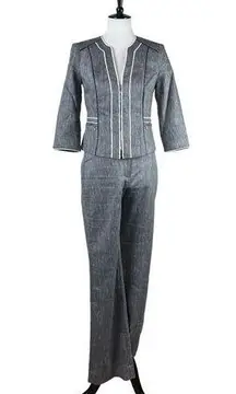 White House Black Market Blazer Pant Suit Set Linen Blend Color Block Size 2