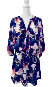 KAARI BLUE Navy Floral Smocked Waist Mini Dress Size‎ X-Large