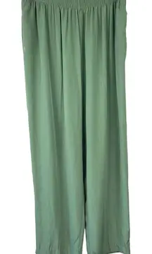 Vtg Roamans Wide Leg Pull‎ On Pants Size 6 Womens Green Elastic Waist High Rise
