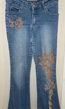 Crest Jeans Size 9/10 Y2K Flare Floral Patchwork Boho Mid Rise Jeans