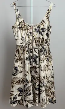 J.Crew Linen Blend‎ Leaf Print Dress Sleeveless Beige Brown Gold Size 0