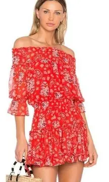 💕MISA LOS ANGELES💕 Darla Paisley Off-The-Shoulder Dress ~ Red Floral XS