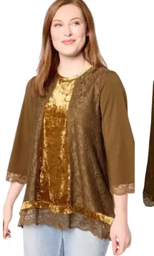 LOGO Lavish by Lori Goldstein Crushed Velvet Lace Brown Desert palm Size Large