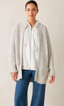POL Cable Knit Sweater Zip Cardigan Small Oversized Layered Gray Coastal Boho