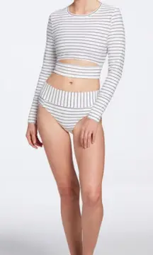 Calia by Carrie Underwood Striped Cut-out Long Sleeve Rash Guard Swim Top Small