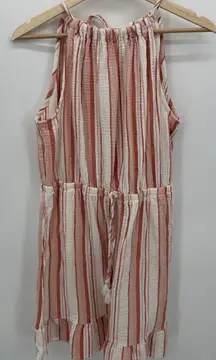 C&C California Dress Women Large Pink Striped Cotton Gauze Summer Coastal