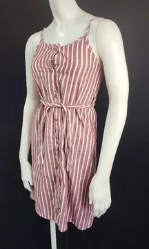 Red & White Striped Button Down Dress & Belt