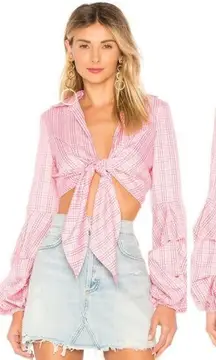 NWT Petersyn Silvia Long Sleeve‎ Cotton Cropped Top w/ Bell Sleeves, Cheshire