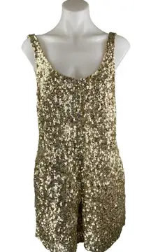 French Connection Gold Sequin Embellished Sleeveless Zip Tank Jumpsuit Romper XS
