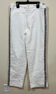 NWT Anthropologie Maeve Textured White Stratus side-stripe pant size 4