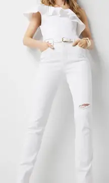 WHBM High-Rise Distressed Straight Jean White Size 8