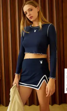 Playboy Navy Long Sleeve Crop Top