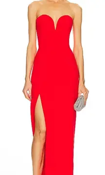 x Revolve Cherri Strapless Maxi Gown In Crimson Red