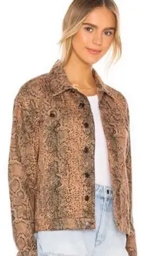 Free People Jacket Womens Size XS Brown Snake Print Boyfriend Trucker Denim
