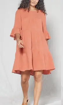 Outerknown Orange Clay Gauze Tiered Dress 3/4 Sleeves Womens Size S