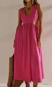 Free People Pink Cutout Maxi Dress Cotton Tie Side Open Back Large