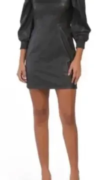 7 For All Mankind Black Faux Leather Puff Sleeve Smocked Mini Dress Sz M NWT