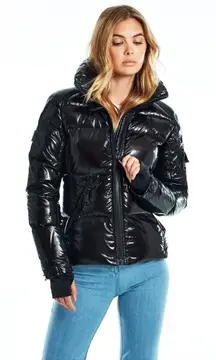 SAM NEW YORK Shiny Navy Blue Puffer Down Winter Coat XS Wind Water Resistant