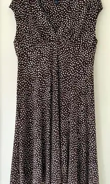 brown with white dots cap sleeve V neck flowy dress