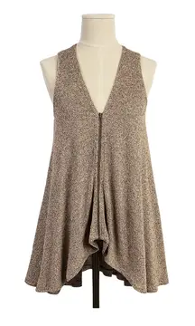 Comfy USA Cardigan Vest Sleeveless Open Knit‎ Asymmetric Hem Lagenlook Neutral M