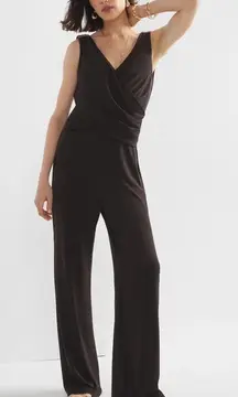 NWT WHBM Jumpsuit Shirred‎ Shoulder Black Matte Jersey LP Women's Large Petite