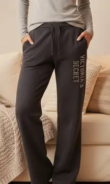 Victoria's Secret Wide Leg Lounge Sweatpants Raw hem Gray Sequin Logo Size S/P