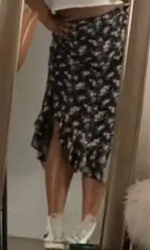 Nasty Gal Ruched Floral Midi Skirt