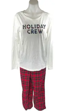 J.Crew White Red Holiday Crew Plaid Flannel Long Sleeve Sleepwear Pajamas Set M