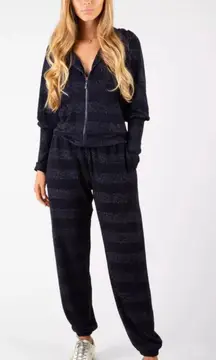 Hale Bob Astrid Lurex Hoodie & Jogger Matching Set Navy Blue Womens Size Small