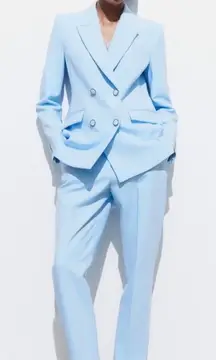 Zara 2 Piece Set Double Breasted Shoulder Pad Blazer and Slim High Waist Pants