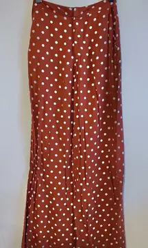 AMICI Burnt Orange White Polka Dot High Waist Flare Wide Leg Pants Womens Small
